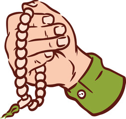 Islamic Praying Gesture with Prayer Beads Flat Hand Drawn Illustration