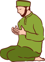 Islamic Man Sitting in Prayer Position Flat Hand Drawn Illustration