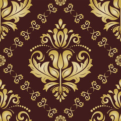 Classic seamless vector pattern. Damask orient brown and golden ornament. Classic vintage background. Orient pattern for fabric, wallpapers and packaging
