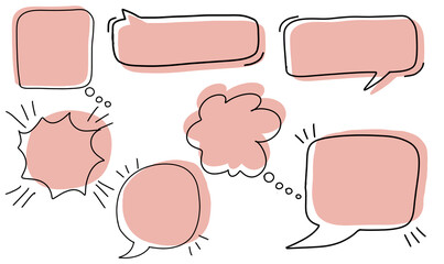 Retro empty comic chat bubbles line art and elements set with pink shadows on transparent background. Vector illustration, vintage design, pop art style. Speech bubble, speech balloon