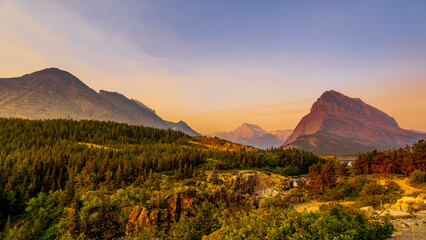 Sunrise over Mount Grinnell in the Many Glaciers area of Glacier National Park in Montana, USA