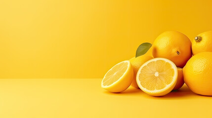 Ripe lemon mockup and copy space with a yellow background, generative AI