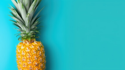 Ripe pineapple mockup and copy space with a blue background, generative AI