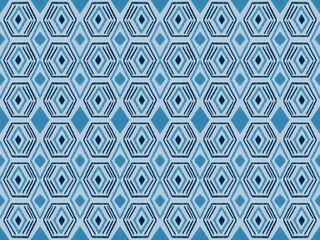 Ikat batik printed indigo fabrics seamless pattern blue background 