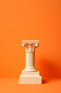 decorative white column plinth with space for item isolated on orange studio background made with generative ai
