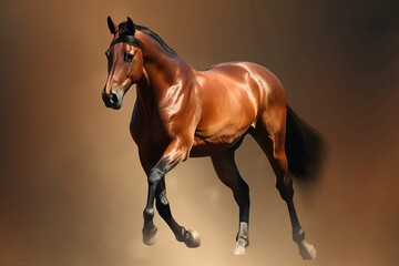 Obraz premium Image of a beautiful brown horse is running. Wild Animals. illustration. Generative AI.