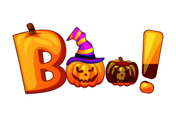 Vector Boo. Halloween banner background with pumpkins.