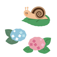 梅雨イメージ　シンプルなあじさいとかたつむりのイラスト素材
