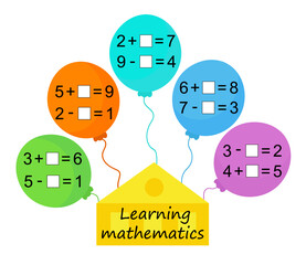 Learning mathematics. Mathematical puzzle game for kids. Preschool worksheet activity. Number range up to 10.