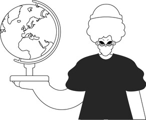 The person with the globe. Learning subject. Dim and white line craftsmanship. Trendy style, Vector Illustration