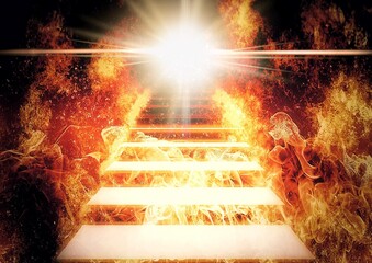 3d illustration of burning fire stairs