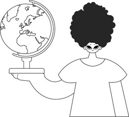 The person with the globe. Learning subject. Dim and white line craftsmanship. Trendy style, Vector Illustration