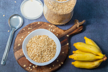 super healthy food raw oats with bananas. 