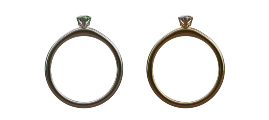 3d render side view of White gold and gold ring with diamonds on isolated background.