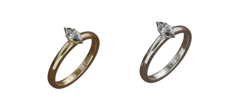 3d render of White gold and gold ring with diamonds on isolated white background.