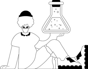 Person with a chemical carafe. Learning point. Dim and white line craftsmanship. Trendy style, Vector Illustration