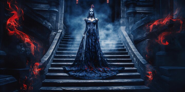 journey into the greater universe, underworld queen in a fantasy world, gothic ghost witch, fictional person created with generative ai