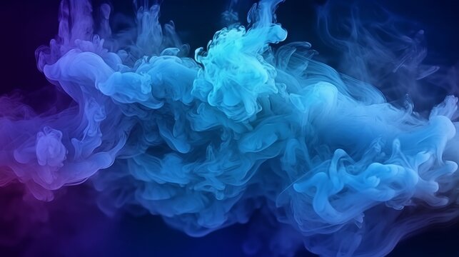 Thick smoke of blue colours on a black isolated background. Created by generative Ai © Creation Art
