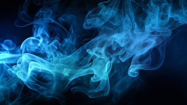 Thick smoke of blue colours on a black isolated background. Created by generative Ai