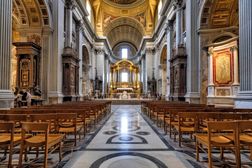 Fototapeta na wymiar Inside the beautifully decorated cathedral, Generative AI