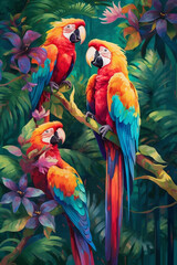 Group of colorful parrots