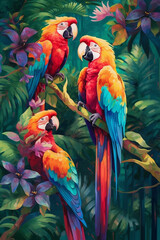 Obraz premium Group of colorful parrots