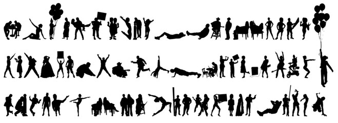 Human Silhouettes icons set. Large collectionof  men and women standing people in black color isolated on tranperent background.