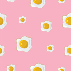 Seamless cartoon omelet pattern, on pink background, for wrapping paper, background, wrapping paper