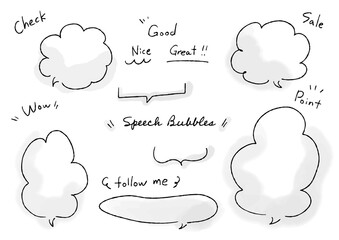 手書きの吹き出しと文字のあしらいセット　水彩