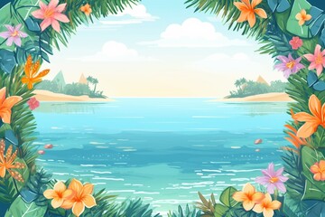 Fototapeta na wymiar Summer Background Illustration: A Beautiful Beach Scene Created with Generative AI