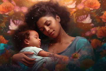 Nature's Love: Ultra-Detailed Mother's Day Portrait of a  Mother and Child. (AI generated)