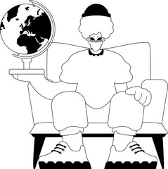 The person with the globe. Learning subject. Dim and white line craftsmanship. Trendy style, Vector Illustration