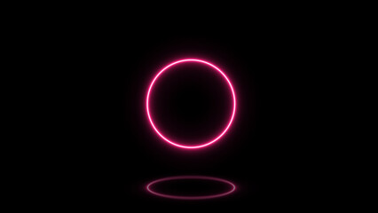 Abstract neon background and luminous swirling. Glowing spiral cover. Magenta color neon round frame, circle, ring shape, empty space. 3d render