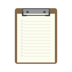 Clipboard with checklist vector illustration on white background.Clipboard is for writing notes, drawing sketches or clipping papers for writing when on the move.School,office supplies and stationery.