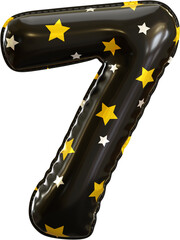 Obraz premium 3D Render Black Number 7 Seven Alphabet Ballon With Star Pattern 