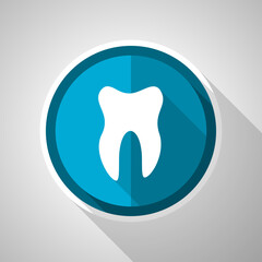 Tooth symbol, flat design vector blue icon with long shadow