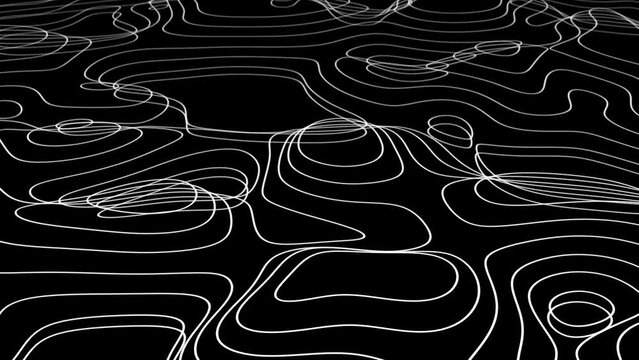 Black and White 3D Topographic map background concept abstract background. Space Geography Wavy curve lines background 