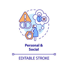Personal and social concept icon. Voluntary childlessness. Personal choice. Birth control. Pro choice. Child free abstract idea thin line illustration. Isolated outline drawing. Editable stroke