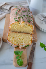 home made sweet Lemon pound cake with fresh mint