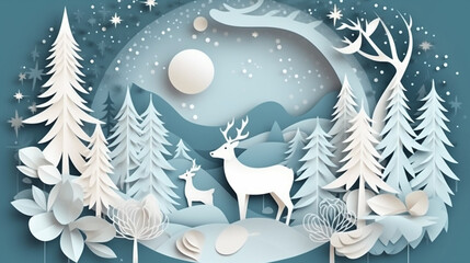 Winter christmas composition in paper cut style. Generative AI	