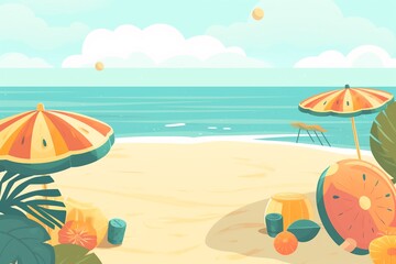 Summer Background Illustration: A Beautiful Beach Scene Created with Generative AI