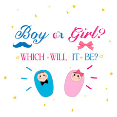 Boy or girl? Gender reveal party card, banner vector element design