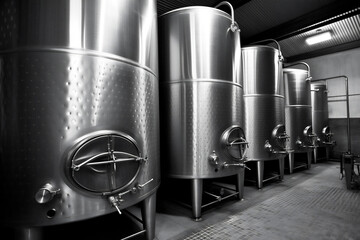 industry alcohol aluminum production tank container factory stainless drink steel. Generative AI.