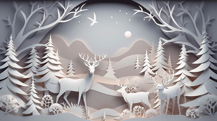 Winter christmas composition in paper cut style. Generative AI	