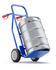 Hand truck with beer keg on white background - 3D illustration - 600964932