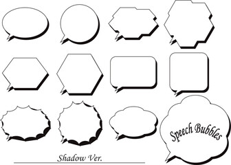 吹き出しセット　影付き　白塗り

