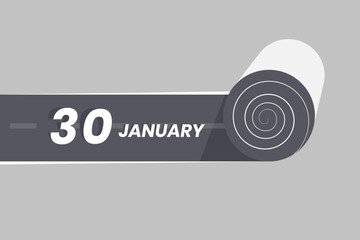 January 30 calendar icon rolling inside the road. 30 January Date Month icon vector illustrator.