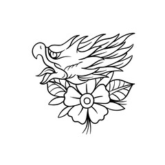 Obraz premium Hand drawn illustration of a traditional tattoo eagle head outline