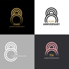 8 years anniversary vector number icon, birthday logo label, black, white and colors stripe number © Endang