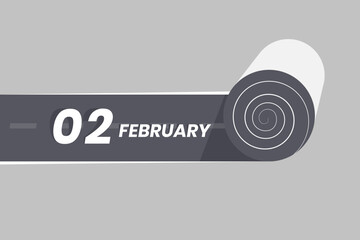 February 2 calendar icon rolling inside the road. 2 February Date Month icon vector illustrator.